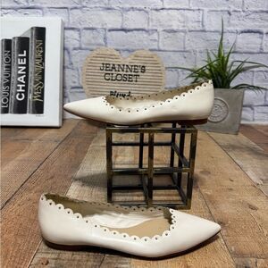 Coach Jill Leather Studded Scalloped Pointed Ballet Flats Ivory Size 7B